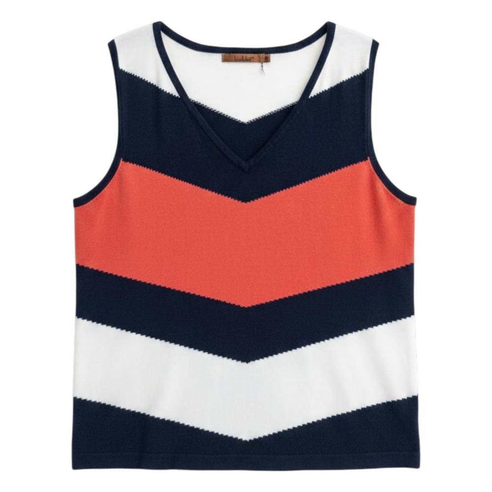 Belldini Sweater Vest Women XL Navy Red White Chevron Colorblock Sleeveless Knit